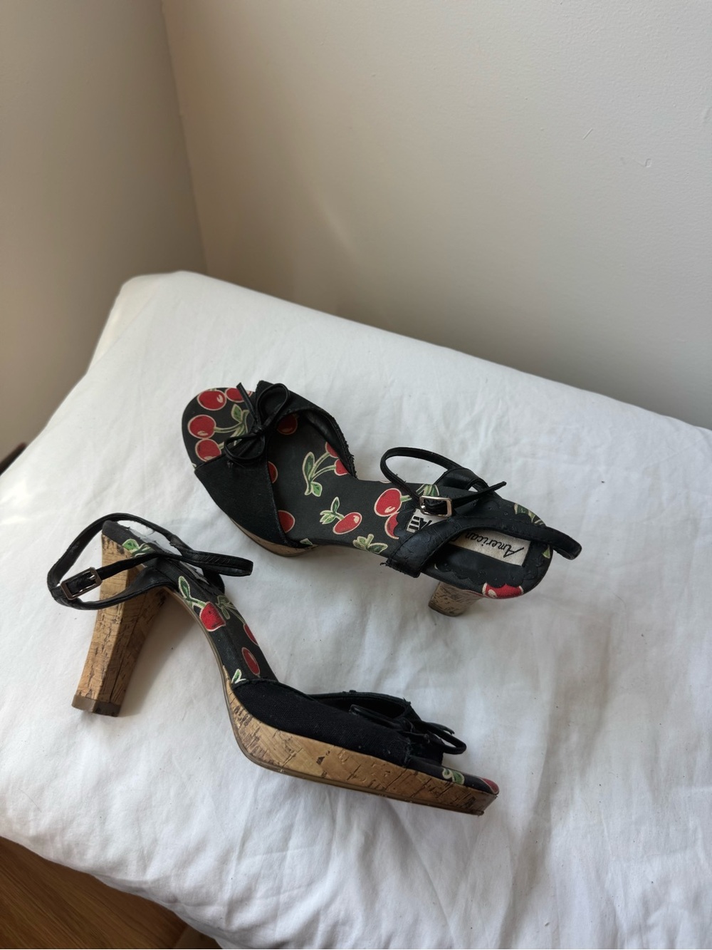 American Eagle Y2K Cherry Print Cork Heels Size 8.5